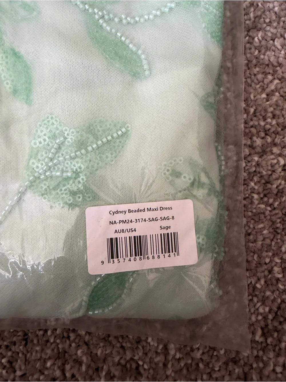 Peppermayo Mint Green Halter Floral Beaded Maxi Dress V Neck Size 4 - Picture 4 of 4